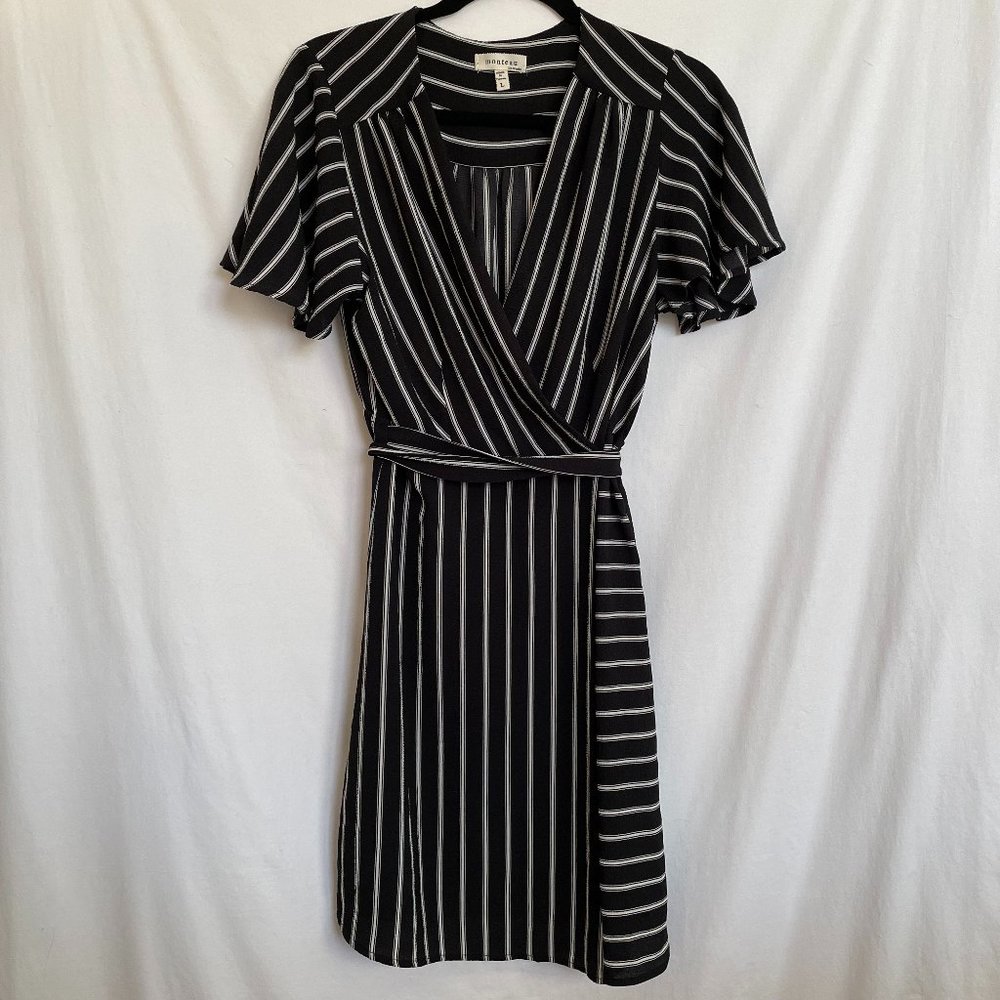 Monteau Striped Faux Wrap Dress